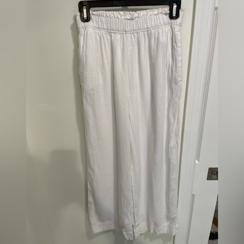 Abercrombie linen blend white cropped high-rise pant